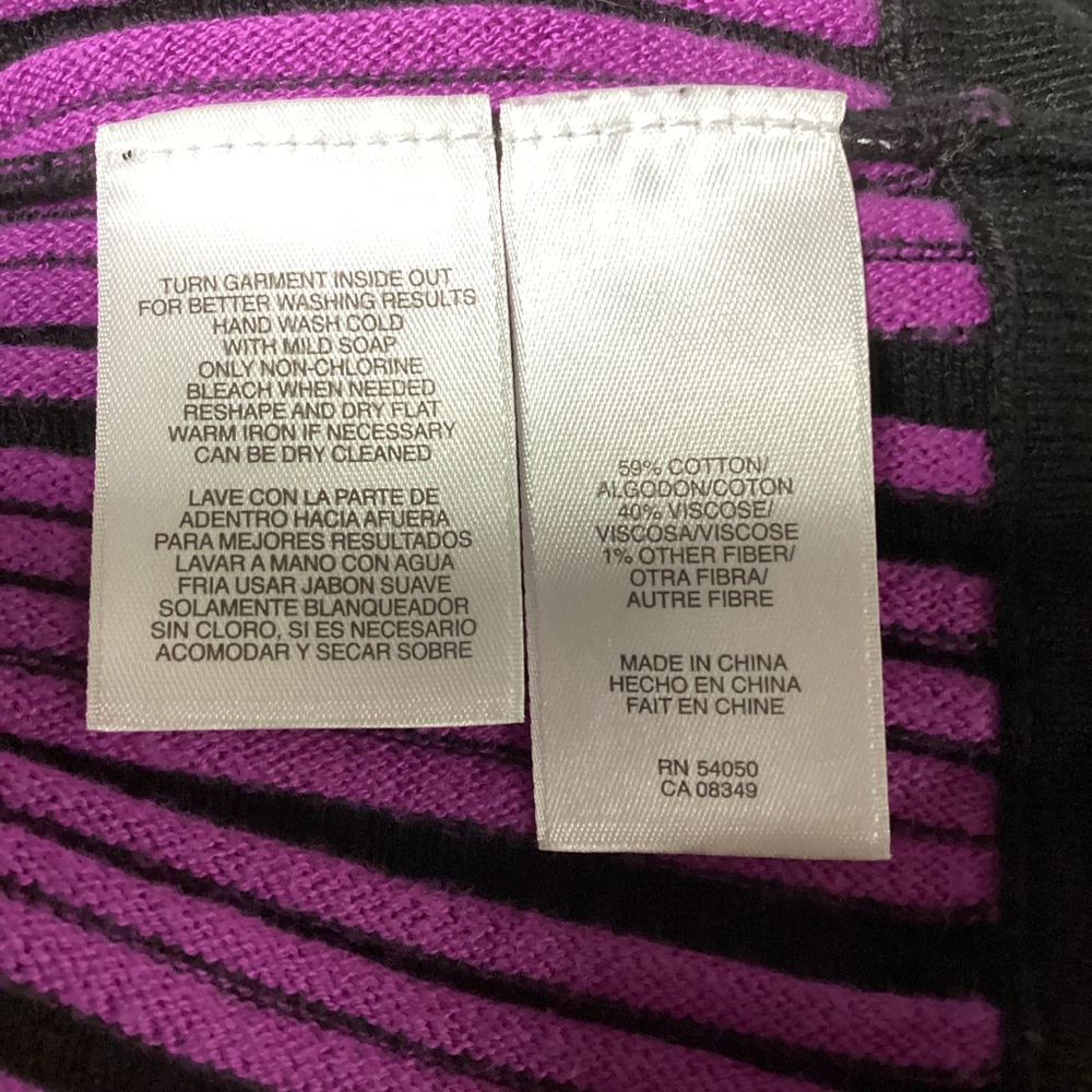 Evan Picone Cowl Neck Black Purple Fuchsia Ribbed Short Sleeve Sweater * Small - Picture 8 of 8